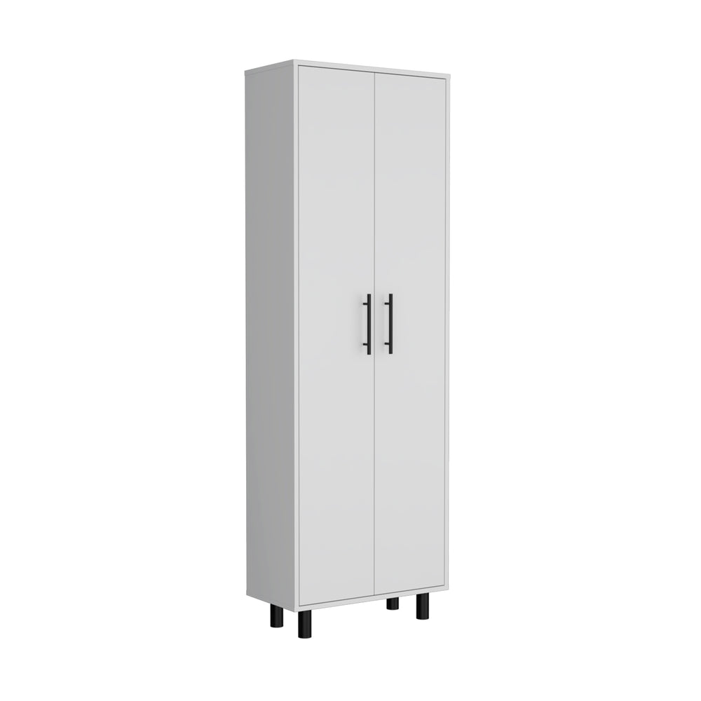 English Elm Napoles White Multistorage Pantry Cabinet with 5 Shelves, Metal Handles & Legs for Organized Storage B070102698