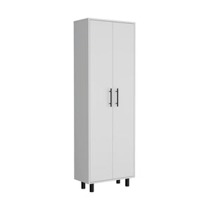 English Elm Napoles Wall Cabinet with One Door and Two Shelves, Space-Saving Particle Board Storage with Metal Handles White 78.74 L x 17.32 W x 5.12 H B200102698