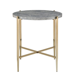 English Elm Grey Faux Marble End Table with Champagne Legs — Chic Modern Accent Table for Living Room Décor, 26.5" Wide B062P181390