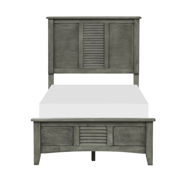 English Elm Cool Gray Twin Bed With Louvered Headboard - Stylish Transitional Bedroom Furniture For Any Space B011S00893