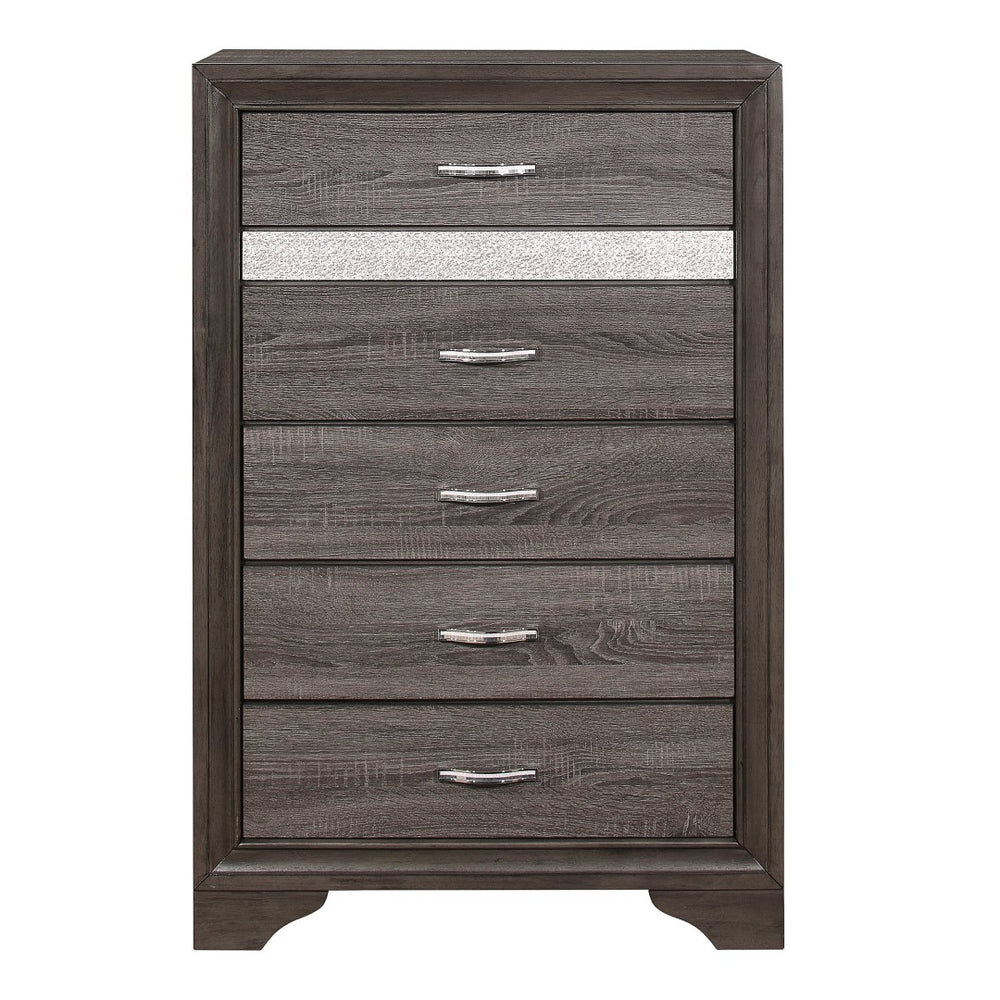 English Elm Gray Glam Six Drawer Chest with Faux Crystal Pulls and Concealed Jewelry Compartment B011P183396