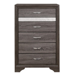 English Elm Gray Glam Six Drawer Chest with Faux Crystal Pulls and Concealed Jewelry Compartment B011P183396