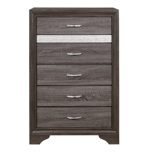 English Elm Gray Glam Six Drawer Chest with Faux Crystal Pulls and Concealed Jewelry Compartment B011P183396
