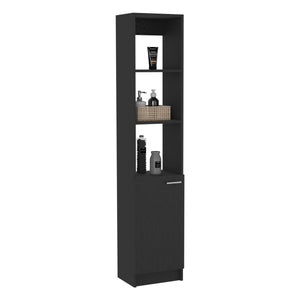 English Elm Linen 63" Tall Black Storage Cabinet with Single Door, Concealed Interior Shelves & 3 Open Displays B097133055