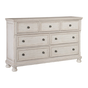 English Elm Antique Bethel 7-Drawer Dresser in White Finish with Turned Bun Feet, Hidden Valuables Drawer, 64.75" B011P183412