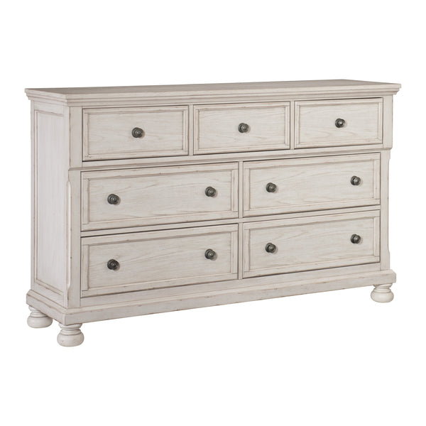 English Elm Antique Bethel 7-Drawer Dresser in White Finish with Turned Bun Feet, Hidden Valuables Drawer, 64.75" B011P183412
