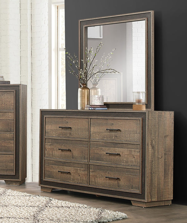English Elm Rustic Two-tone Mahogany Ebony Six Drawer Dresser with Pewter Pulls for Bedroom B011P183413