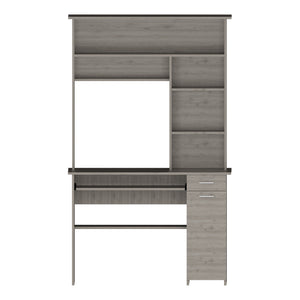 English Elm Compu 180 Hutch Desk With Spacious Shelves, Keyboard Tray & Drawer - Modern Light Gray Design B200S00007