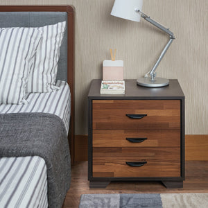 English Elm Walnut 3-Drawer Rectangular Accent Table in Walnut & Espresso — Versatile Nightstand with Smooth 3/4 Drawers B062P181403