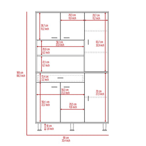 English Elm Della Tall Kitchen Pantry with Drawer and Six Doors, Ten Shelves for Pots, Dishes & Utensils White 39 L x 18 W x 7.5 H B200S00010