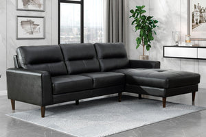English Elm Modern Mid-century 2-piece Sectional with Right Chaise Top Grain Leather Living Room B011S00895