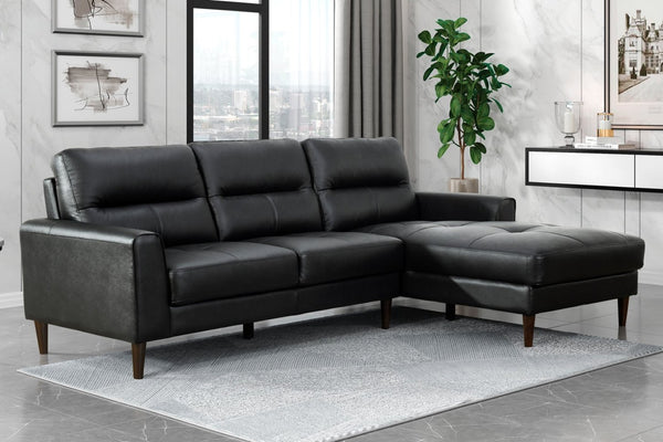 English Elm Modern Mid-century 2-piece Sectional with Right Chaise Top Grain Leather Living Room B011S00895