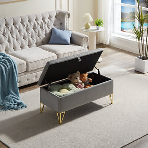 English Elm Fashion Velvet Storage Bench with Gold Steel Legs for Bedroom Entryway Living Room W2082P176563