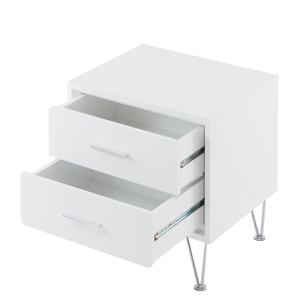 English Elm White Chic 2-Drawer Accent Table with Hairpin Legs, Modern White Nightstand for Storage & Style B062P181399