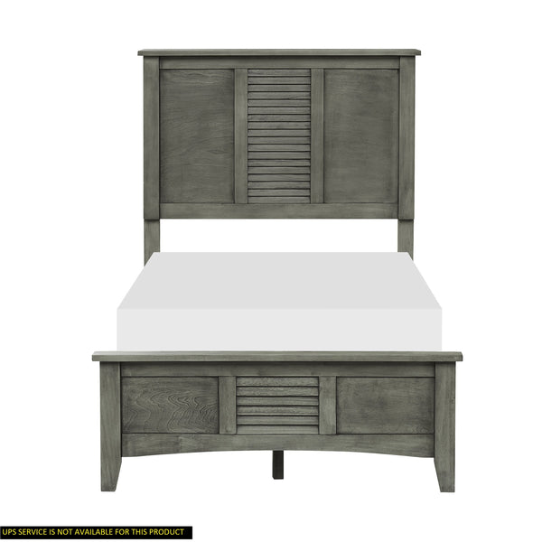 English Elm Cool Gray Twin Bed With Louvered Headboard - Stylish Transitional Bedroom Furniture For Any Space B011S00893