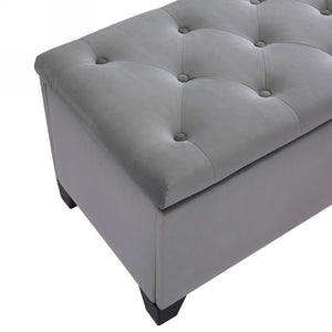 English Elm 1228 Grey Fabric Storage Ottoman with Hinged Lid Foam Seat for Living Room W2082P176550