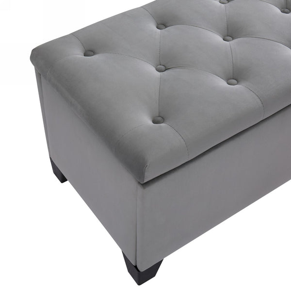 English Elm 1228 Grey Fabric Storage Ottoman with Hinged Lid Foam Seat for Living Room W2082P176550