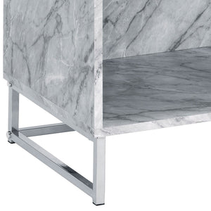 English Elm White Faux Marble Chrome Accent Table with Drawer & Shelf, 25.5"H Modern Storage Nightstand B062P181410