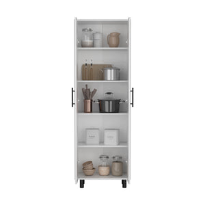 English Elm Napoles White Multistorage Pantry Cabinet with 5 Shelves, Metal Handles & Legs for Organized Storage B070102698