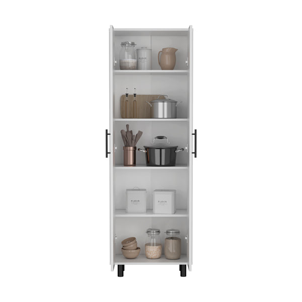 English Elm Napoles White Multistorage Pantry Cabinet with 5 Shelves, Metal Handles & Legs for Organized Storage B070102698