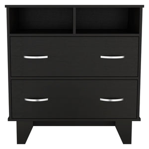 English Elm Portanova Two Drawer Dresser with Open Shelves and Elevated Legs, Compact Superior Top Storage Solution Black 35.8 L x 20.1 W x 3.5 H B070S00069