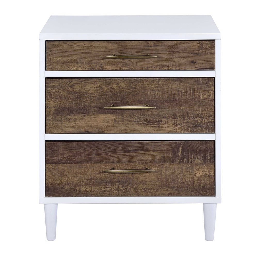 English Elm White Minimalist 3-Drawer Accent Table with Smooth 3/4 Extension Drawers for Bedroom or Living Room Storage Brown+White B062P181406