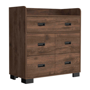 English Elm Alyn Four-Leg Dresser with One Double Drawer and Four Singles, Superior Top, Metal Rails, Chic Storage Brown 37 L x 20.5 W x 7 H B070S00001