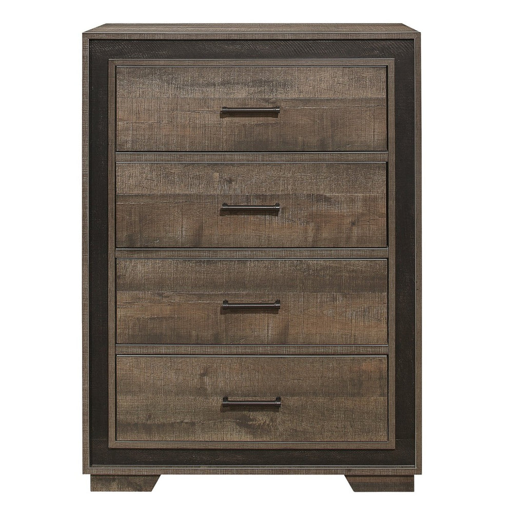 English Elm Rustic Four Drawer Chest Dark Ebony Frame Mahogany Veneer Bedroom Storage Furniture B011P183414