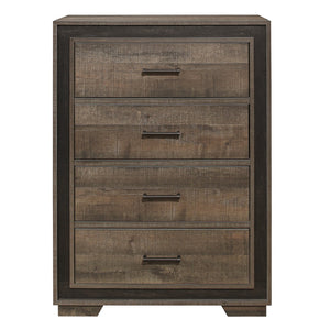English Elm Rustic Four Drawer Chest Dark Ebony Frame Mahogany Veneer Bedroom Storage Furniture B011P183414