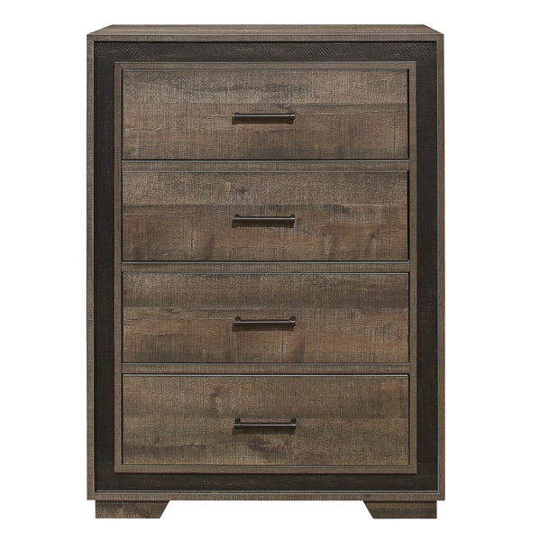English Elm Rustic Four Drawer Chest Dark Ebony Frame Mahogany Veneer Bedroom Storage Furniture B011P183414