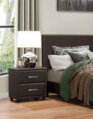 English Elm Contemporary Lorenzi Nightstand Dark Brown Faux Leather Two-Drawer Bedside Table with Silver Pulls B011P183623
