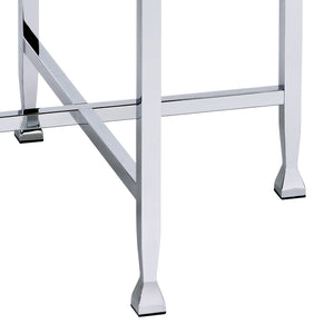 English Elm White Oak Chrome End Table with Round Top and X-Base — Industrial Chic, Sturdy Metal Frame, 24.5" B062P181389