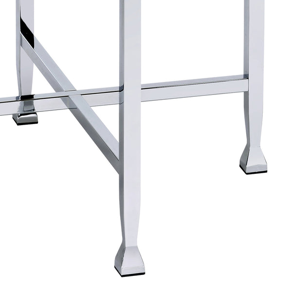 English Elm White Oak Chrome End Table with Round Top and X-Base — Industrial Chic, Sturdy Metal Frame, 24.5" B062P181389