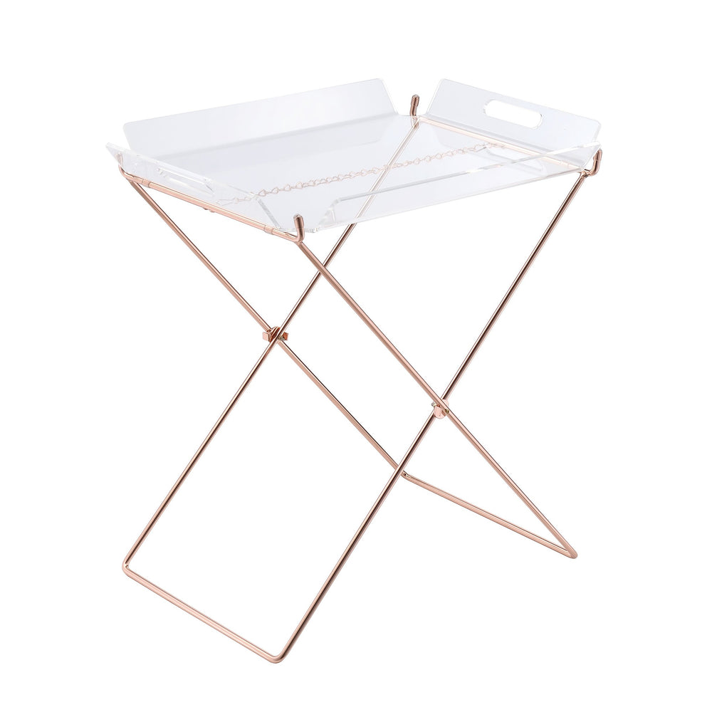 English Elm Clear Clear and Copper Tray Table Removable Tray Modern Acrylic Top Copper Cross Sled Base Portable Stylish Accent Table B062P181412