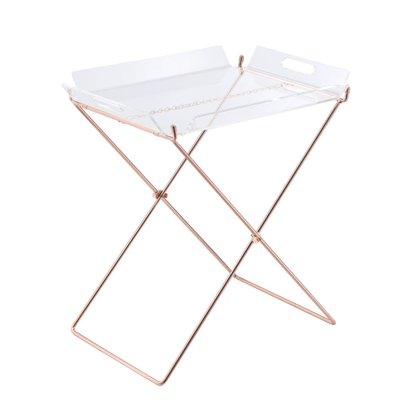 English Elm Clear Clear and Copper Tray Table Removable Tray Modern Acrylic Top Copper Cross Sled Base Portable Stylish Accent Table B062P181412