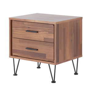 English Elm Walnut Mid-Century Accent Table with 2 Drawers and Hairpin Legs, Stylish Storage for Small Spaces B062P181398