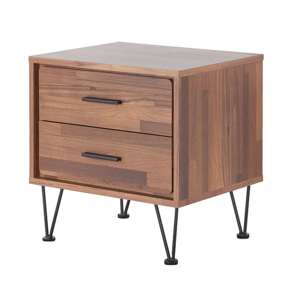 English Elm Walnut Mid-Century Accent Table with 2 Drawers and Hairpin Legs, Stylish Storage for Small Spaces B062P181398