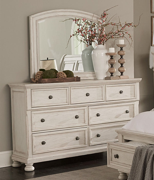 English Elm Antique Bethel 7-Drawer Dresser in White Finish with Turned Bun Feet, Hidden Valuables Drawer, 64.75" B011P183412