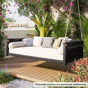 English Elm Topmax Acacia Wood Porch Swing Bed Sloped Frame Outdoor Lounger for Backyard Patio Black WF319383AAB
