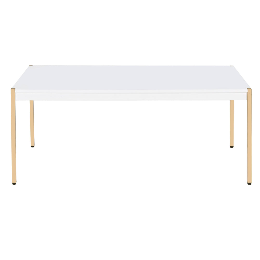 English Elm White Rectangular Side Table with Drawer and Dual USB Ports, X-Leg Accent for Modern Living Rooms White+Gold B062P181416