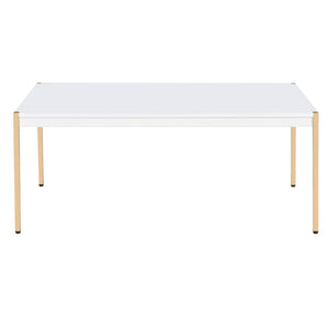 English Elm White Rectangular Side Table with Drawer and Dual USB Ports, X-Leg Accent for Modern Living Rooms White+Gold B062P181416