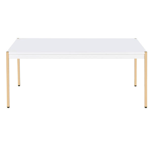 English Elm White Rectangular Side Table with Drawer and Dual USB Ports, X-Leg Accent for Modern Living Rooms White+Gold B062P181416