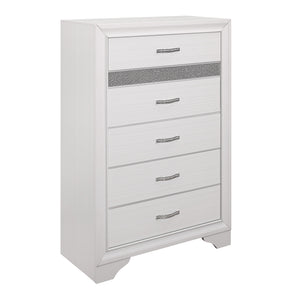 English Elm Glamorous White Luster Chest of Drawers with Hidden Felt Jewelry Drawer Silver Glitter Acrylic Front B011P183395