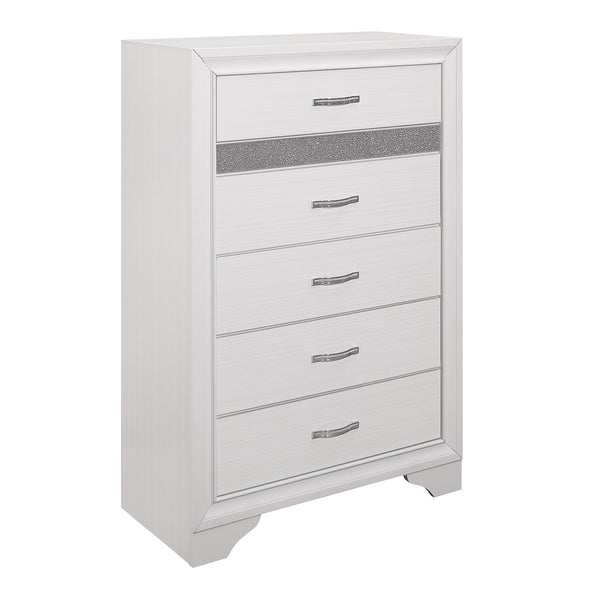 English Elm Glamorous White Luster Chest of Drawers with Hidden Felt Jewelry Drawer Silver Glitter Acrylic Front B011P183395