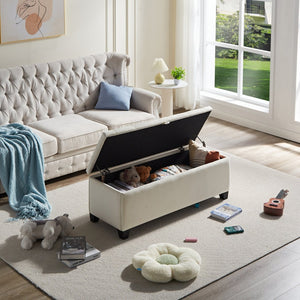 English Elm Fashion Beige Velvet Upholstered Storage Bench with Lift Top for Bedroom or Entryway W2082P176546