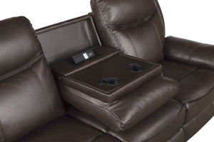 English Elm Dark Brown Faux Leather Reclining Sofa with Usb Ports Cup Holders Living Room B011P183624