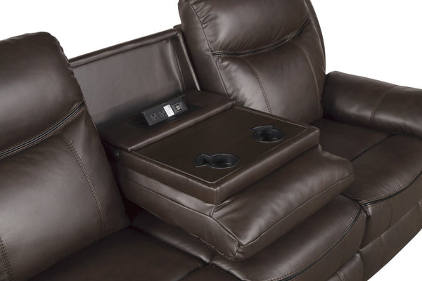 English Elm Dark Brown Faux Leather Reclining Sofa with Usb Ports Cup Holders Living Room B011P183624