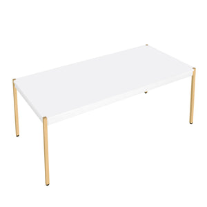 English Elm White Rectangular Side Table with Drawer and Dual USB Ports, X-Leg Accent for Modern Living Rooms White+Gold B062P181416