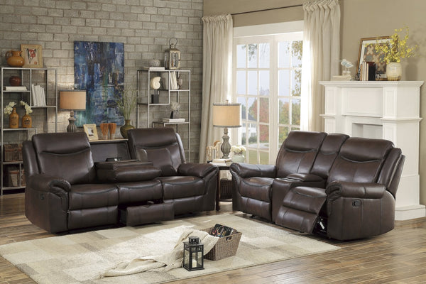 English Elm Dark Brown Faux Leather Reclining Sofa with Usb Ports Cup Holders Living Room B011P183624