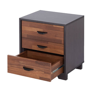 English Elm Walnut 3-Drawer Rectangular Accent Table in Walnut & Espresso — Versatile Nightstand with Smooth 3/4 Drawers B062P181403